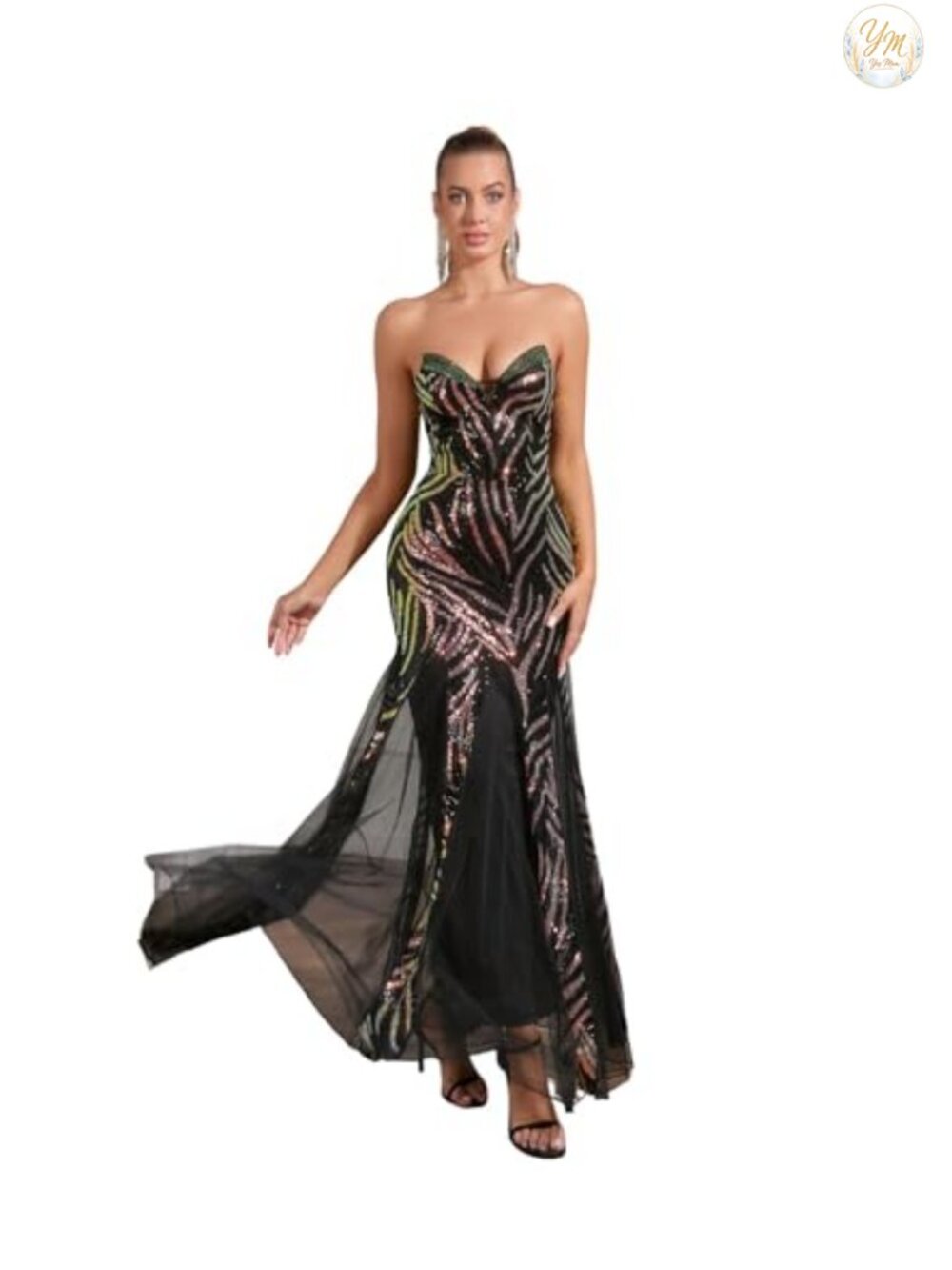 Sparkly Sequins Evening Gown Strapless Mermaid Party Dress